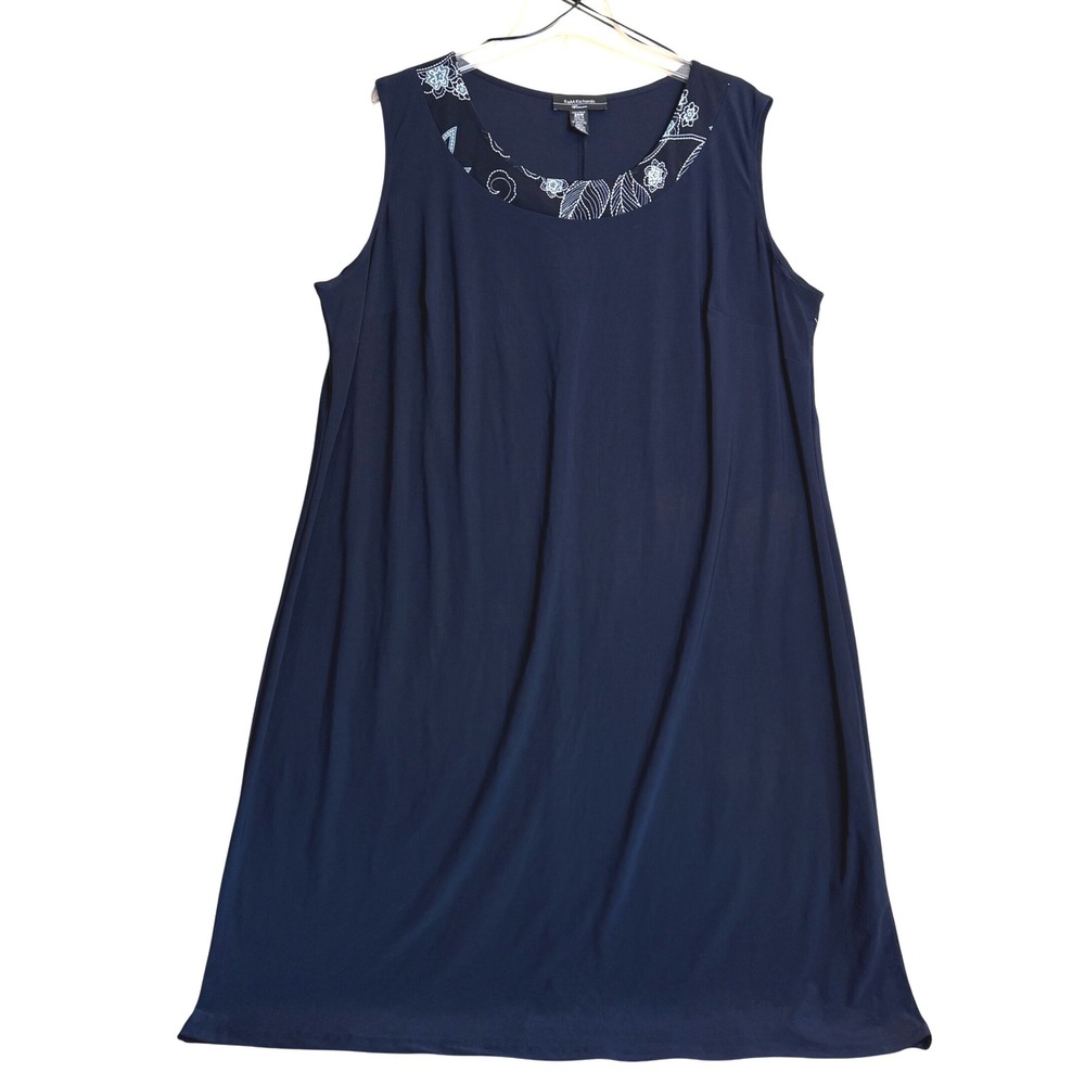 R&M Richards Woman Navy Blue Floral‎ Embellished Sleeveless Plus Size Dress 20W